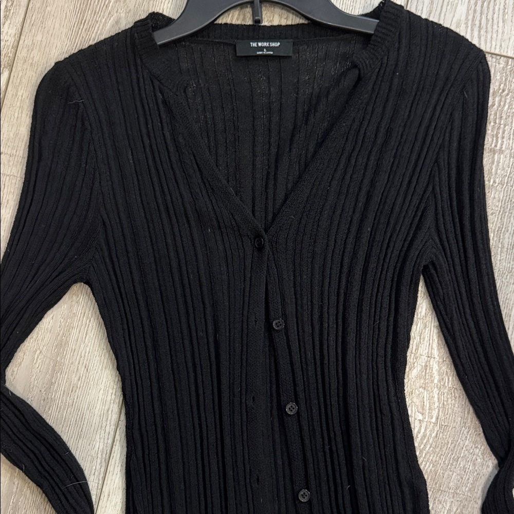 Black Ribbed Button-Up Cardigan - Picture 3 of 8